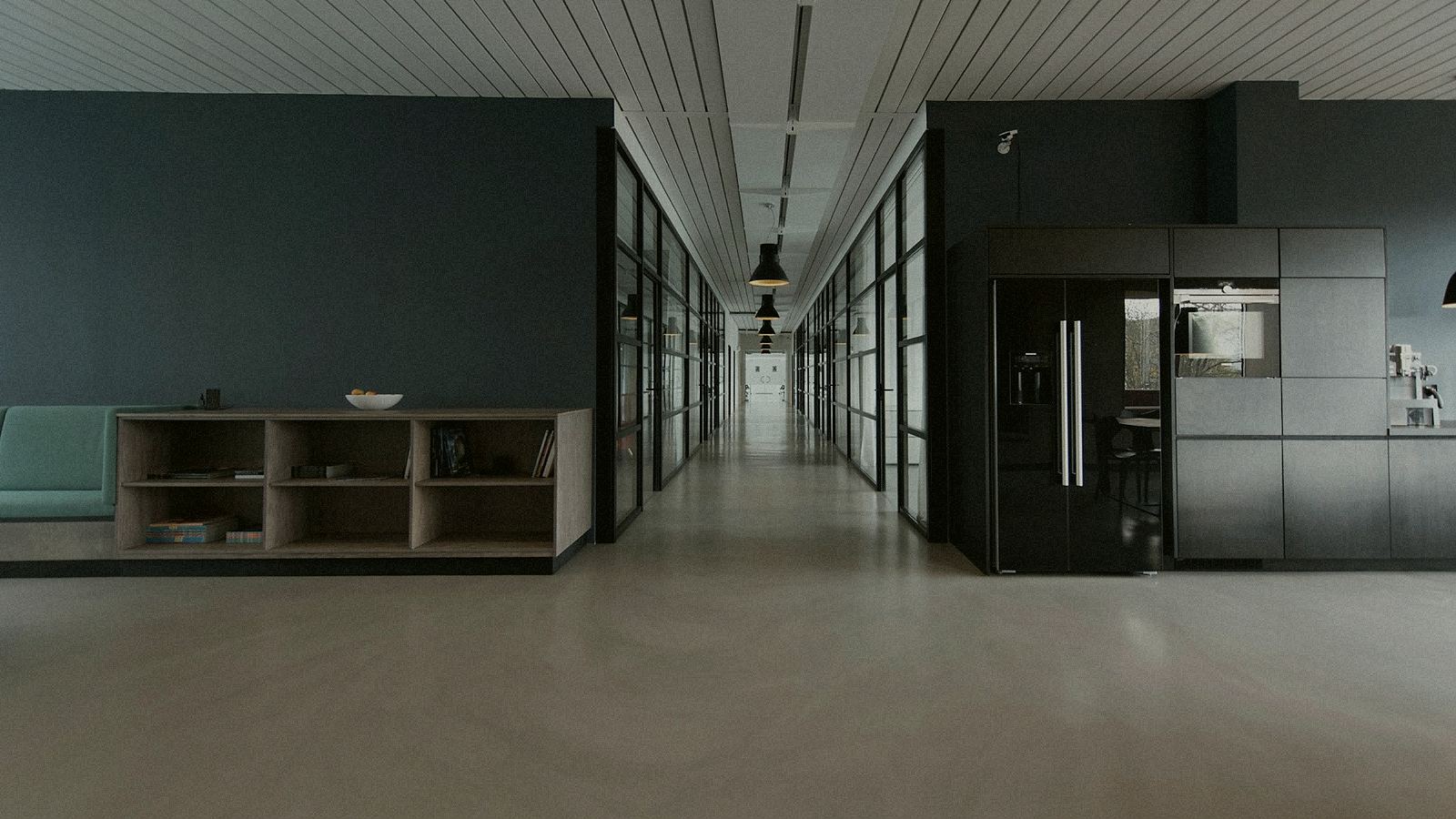Quiet studio corridor at night